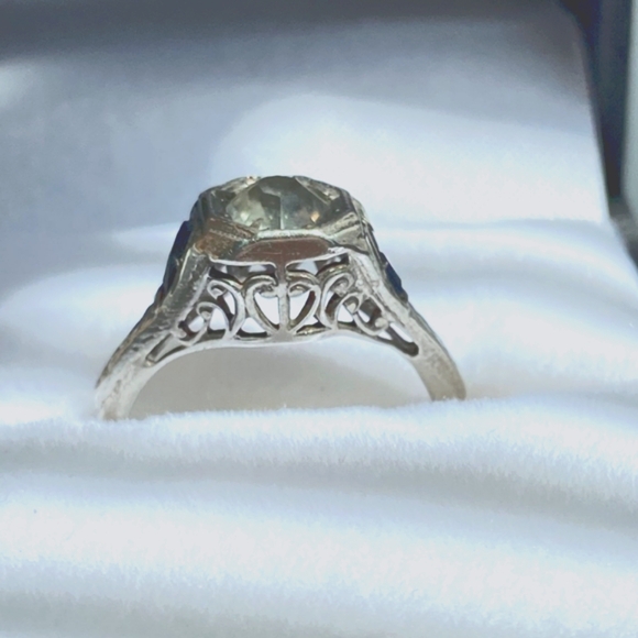 Antique Sterling Glass Diamond Art Deco Ring
